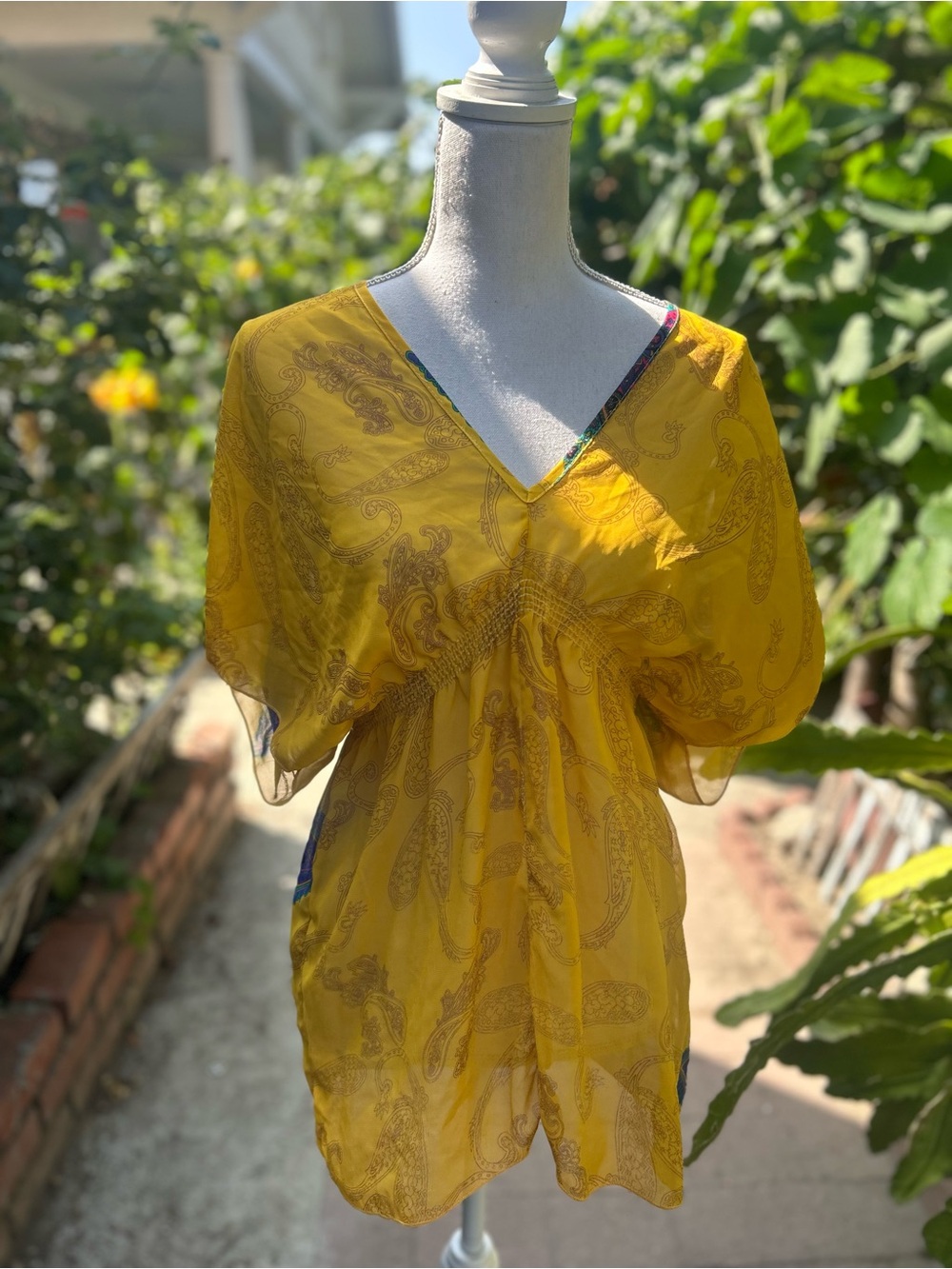 Yellow Paisley V-Neck Swim Coverup Tunic